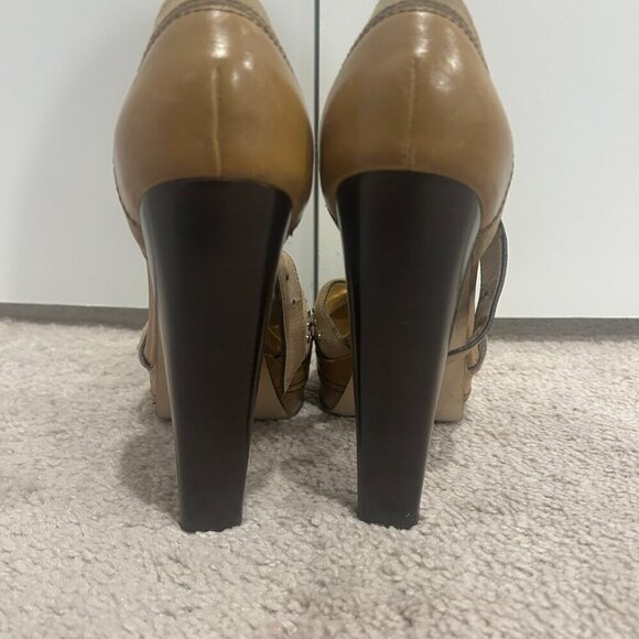 Michael Kors Tan Astor Quarter Strap Platform Heels Women’s Size 7.5 - Picture 6 of 6